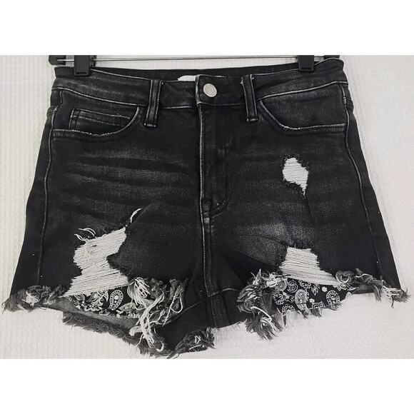 Vervet Los Angeles ~Woman Size S~ Black Denim Distressed Jean Shorts Stretch. - Picture 7 of 12